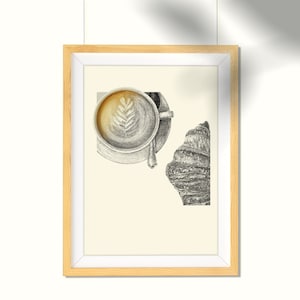 Digital print A4 design food cappuccino and croissant