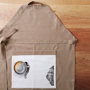 Adjustable unisex cotton kitchen apron with tascona design brioches and cappuccino