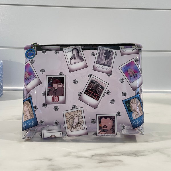 Clear & Jelly Vinyl Large Cosmetic Zipper Pouch / TS Inspired / Eras / Polaroid / Tay / Era Pictures / Travel Bag / Cosmetic Bag