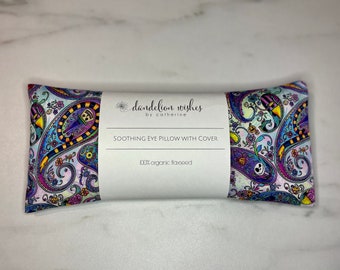 Soothing Weighted Eye Pillow, Removable & Washable Cover,  100% Organic Flaxseed, Unscented , Natural Self Care, Relaxation Gift