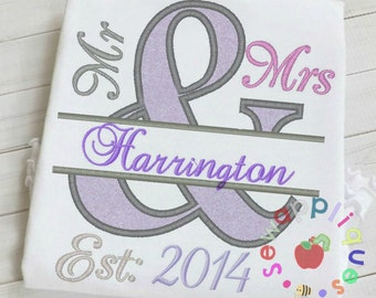 MR and MRS wedding anniversary applique machine embroidery design 2 sizes including fill in font