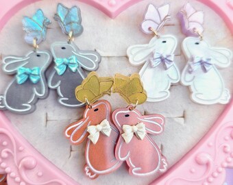 Easter Bunny Earrings | Rabbit Earrings | Butterfly Earrings | Brown Bunny | Easter Earrings