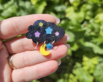 Black Sweet Dreams Hair Clip | Sparkly Black Cloud Clip | Dark Pastel Star Clip | Dark Sweet Lolita Clip | Cloud Barrette