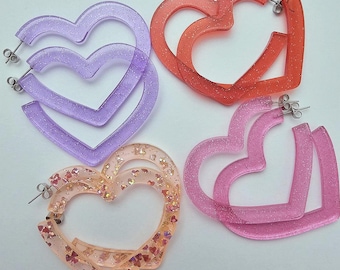 Large Heart Hoops | Statement Hoop Earrings | 90s Earrings | Chunky Earrings | Gyaru Earrings
