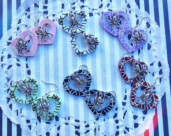 Heart Spiderweb Earrings | Halloween Earrings | Heart Earrings | Spider Earrings | Pastel Halloween