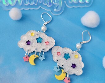 Sweet Dreams Earrings | Sparkly Cloud Earrings | Pastel Star Earrings | Sweet Lolita Earrings
