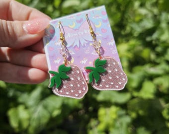 Pink Strawberry Earrings | Summer Earrings | Spring Earrings | Sweet Lolita Earrings | Pink Berry Earrings
