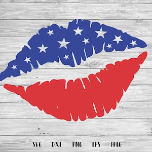 Lippen, Sterren, Vlaggenlippen. American Flag,, Amerika, Rood Wit en Blauw, 4 juli, katten, Cut File, svg, dxf, png, eps, jpeg