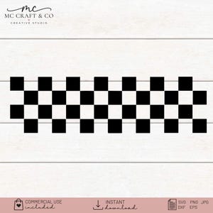 Könnte beinhalten: Ein digitales Grafikdesign mit einem horizontalen Streifen in einem schwarz-weißen Schachbrettmuster. Das Design besteht aus abwechselnden quadratischen Blöcken, die in einem Raster angeordnet sind. Der Text MC CRAFT & CO CREATIVE STUDIO steht oben links.