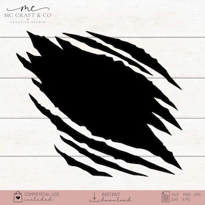 May include: A black graphic design featuring a series of sharp, jagged claw marks or slashes. The image includes the text MC CRAFT & CO CREATIVE STUDIO at the top, and icons for commercial use, instant download, and file formats at the bottom.