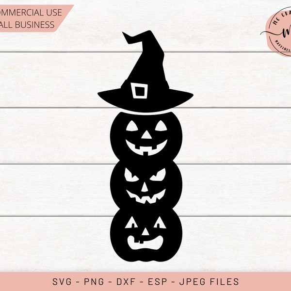 Stacked Pumpkins with Witch Hat SVG, Stacked pumpkins svg, stacked jack-o-lanterns svg, halloween pumpkin, Halloween svg, Halloween Clip Art