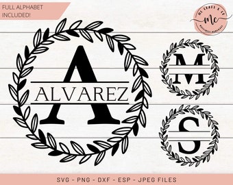 Monogram SVG, Initial svg, Laurel svg, Farmhouse Sign, Split Monogram SVG, Last Name Svg, Wreath Svg, Svg Files For Cricut, Cricut, SVG