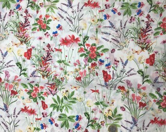 Coupon De Tissu Fleuri Anglais - 43 X 120 Cm, Coton Rose - Neuf, à Rafraîchir Avant Utilisation