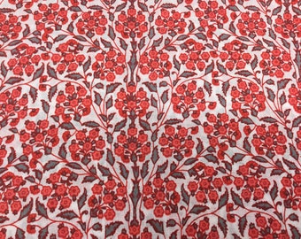 Tissu voile de coton imprimé à la main en Inde. Small red Jaipur