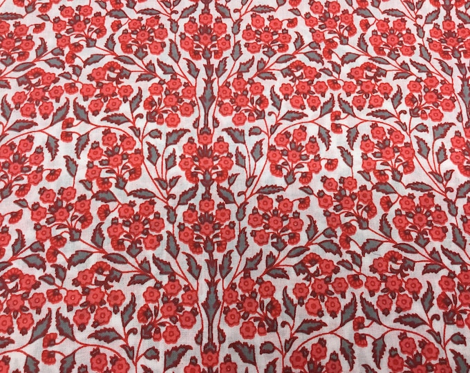 Indian block printed cotton voile, hand made. Small red Jaipur