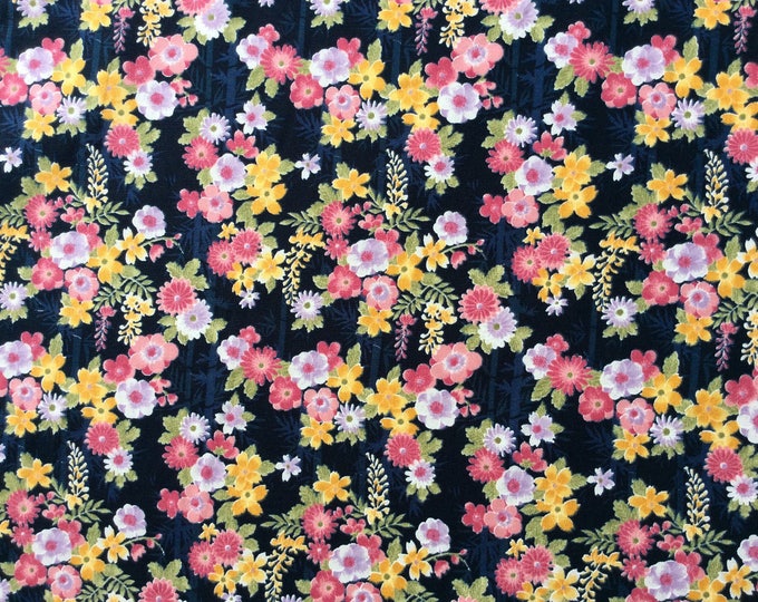 High quality cotton poplin printed in Japan, navy