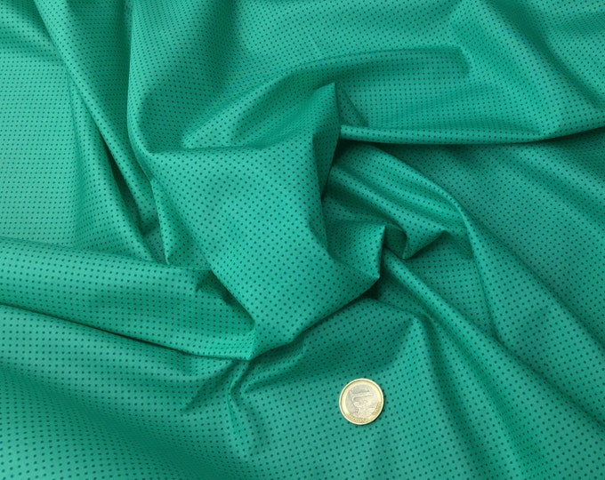 High quality cotton poplin. Teal polka dots on green nr35