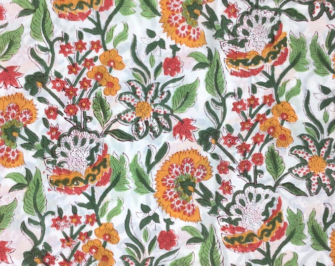 Indian block printed, block print of blockprint cotton Jaipur, orange floral print