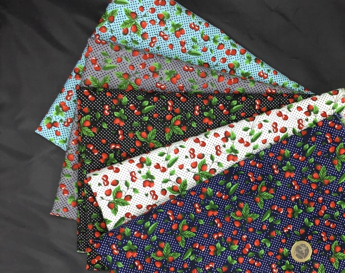 5 FQ cotton poplin, cherries and strawberries