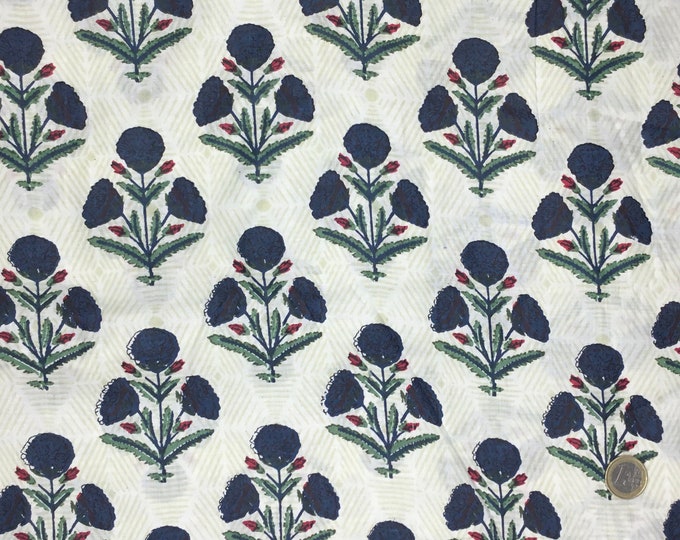 Indian block printed cotton muslin, hand made. Thistle Jaipur print