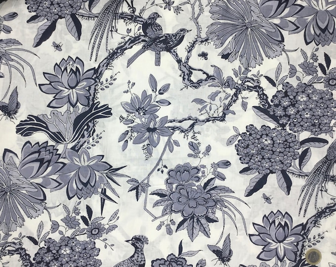 Indian block printed cotton muslin, hand made. Grey birds Jaipur