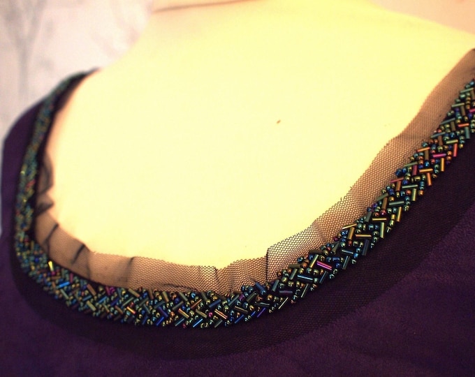 Black ribbon embroidered with beads, sold in 25cm increments
