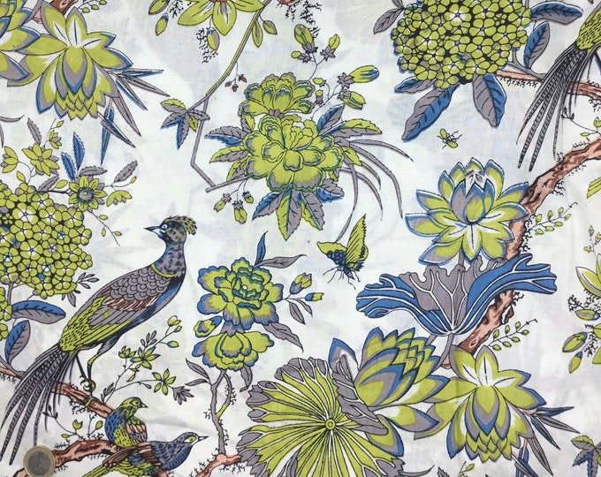 Indian block printed cotton voile, hand made. Tropical green Jaipur