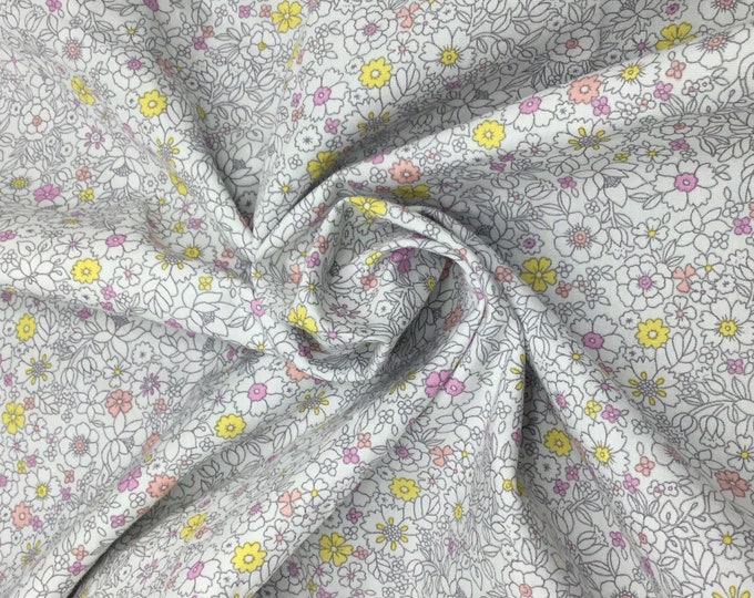 Rose and Hubble cotton poplin, soft flowers on off white