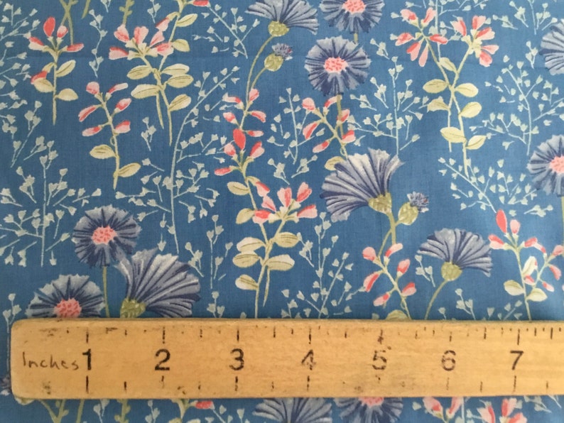 English Pima lawn cotton fabric, floral on sky blue image 4