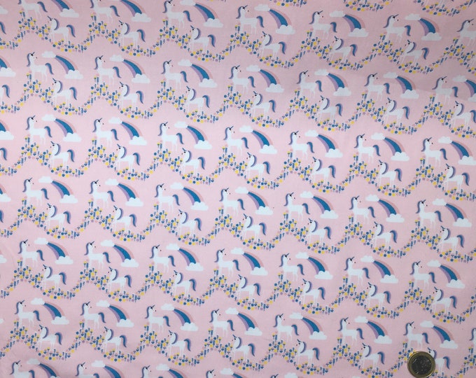 High quality cotton poplin, unicorns on pink