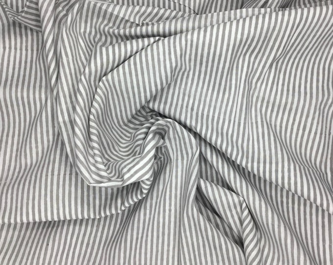 Indian block printed cotton voile, hand made. Jaipur Grey stripes