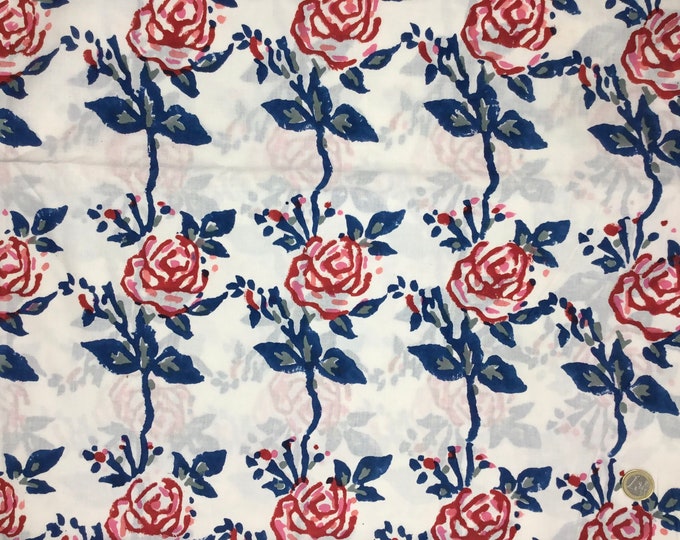 Indian block printed cotton muslin, hand made. Porcelain Jaipur blockprint