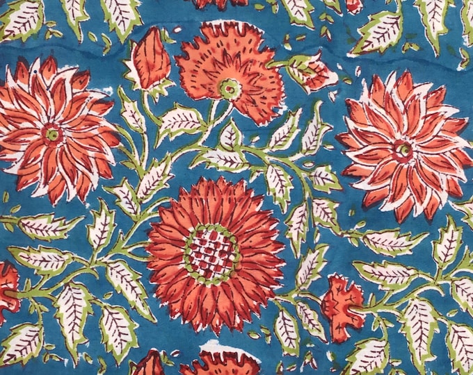 Indian block printed cotton muslin, hand made. Lagoon Jaipur block print