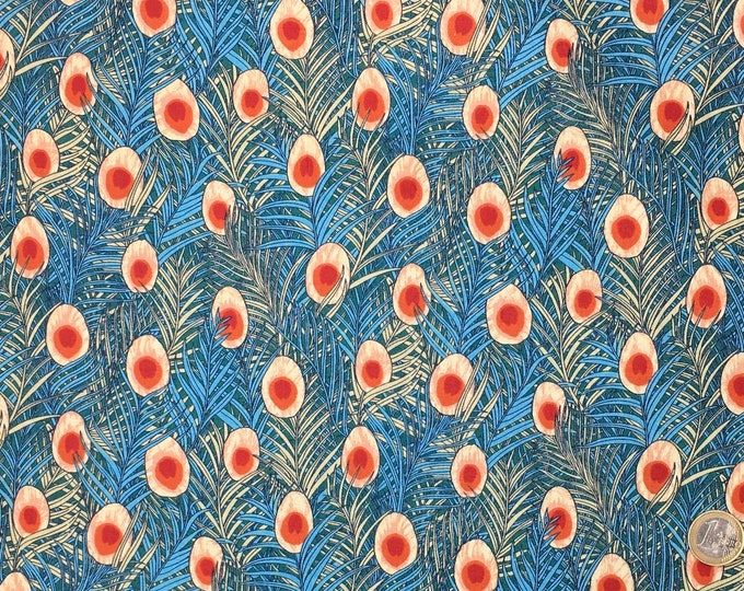 English Pima lawn cotton fabric peacock feathers