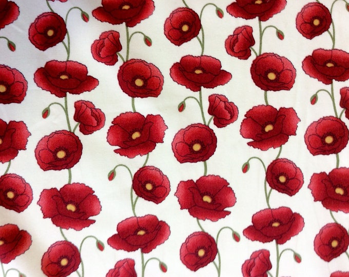 High quality cotton poplin, poppies on off white