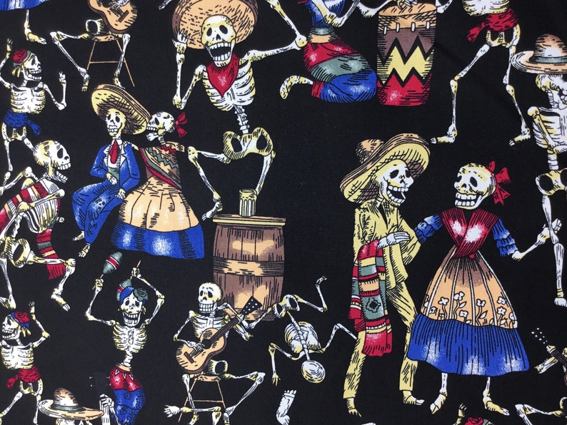 Cotton poplin with Mexican skeletons