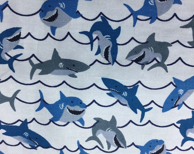 Cotton poplin with Sharks on off white