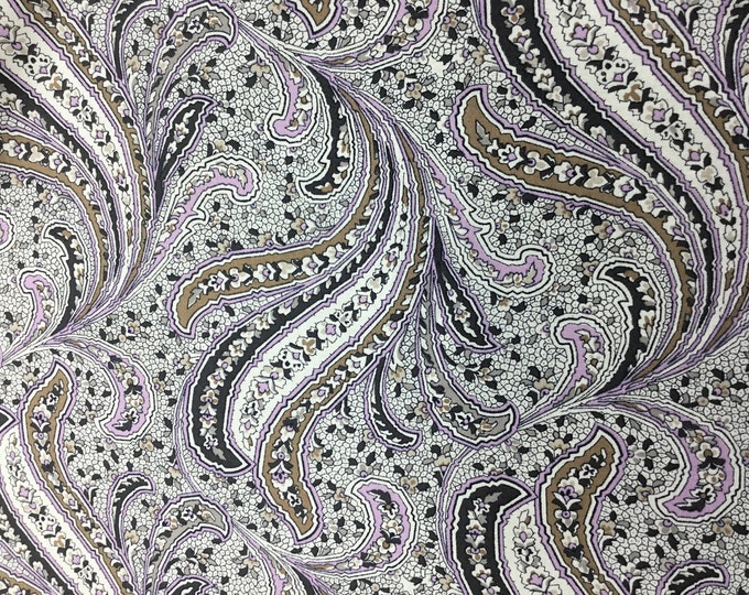 English Pima lawn cotton fabric, Green and lilac paisley