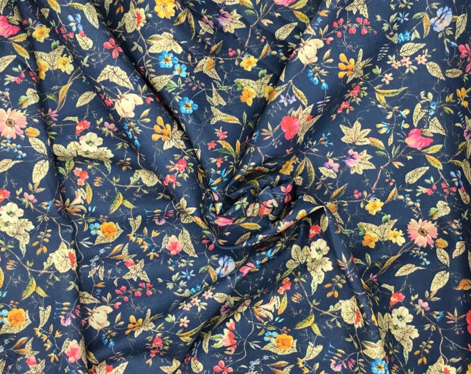 English Pima lawn cotton fabric, navy floral