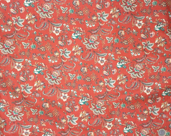 English Pima lawn cotton fabric, English flowers on rusty red