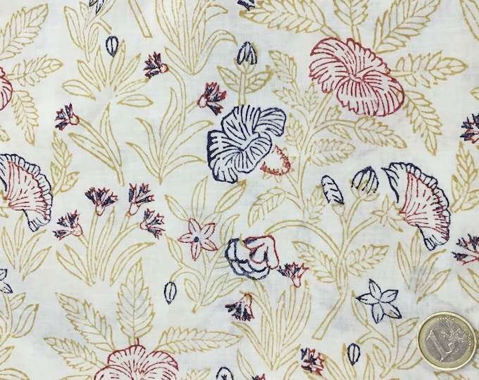 Indian block printed cotton muslin, hand made. Beige block print