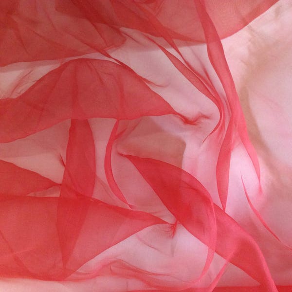 Organza de soie vendu par multiples de 25cm, couleur corail