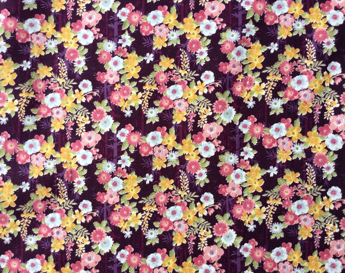 High quality cotton poplin, Asian print on plum