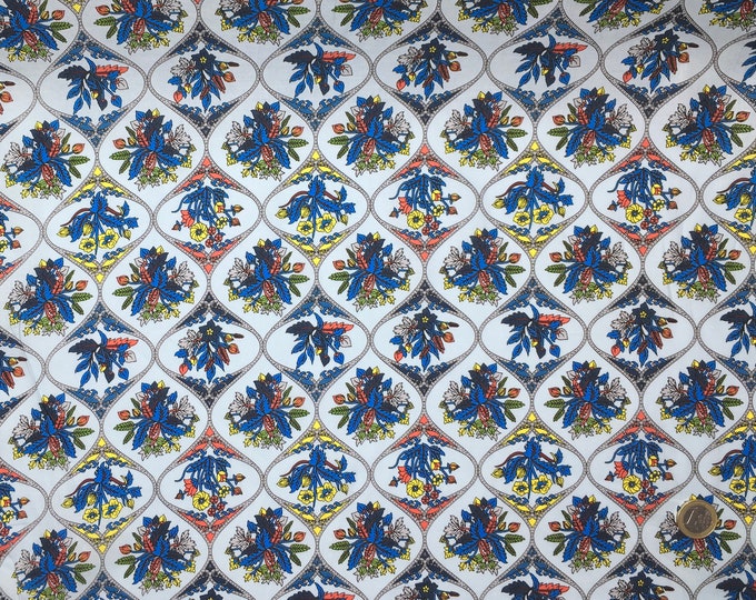 London lawn cotton fabric, priced per 25cm, Marrakech on blue