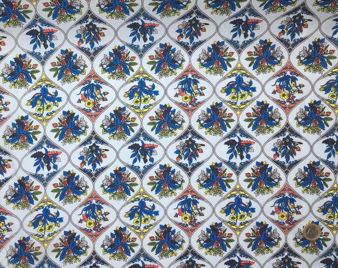 London lawn cotton fabric, priced per 25cm, Marrakech on blue