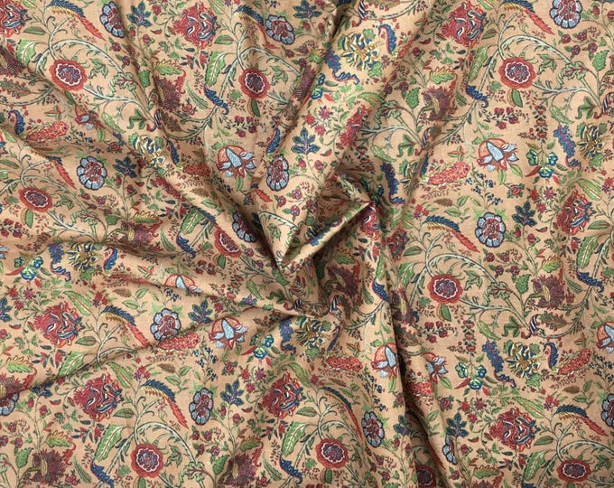 English Pima lawn cotton fabric, English flowers on dark beige