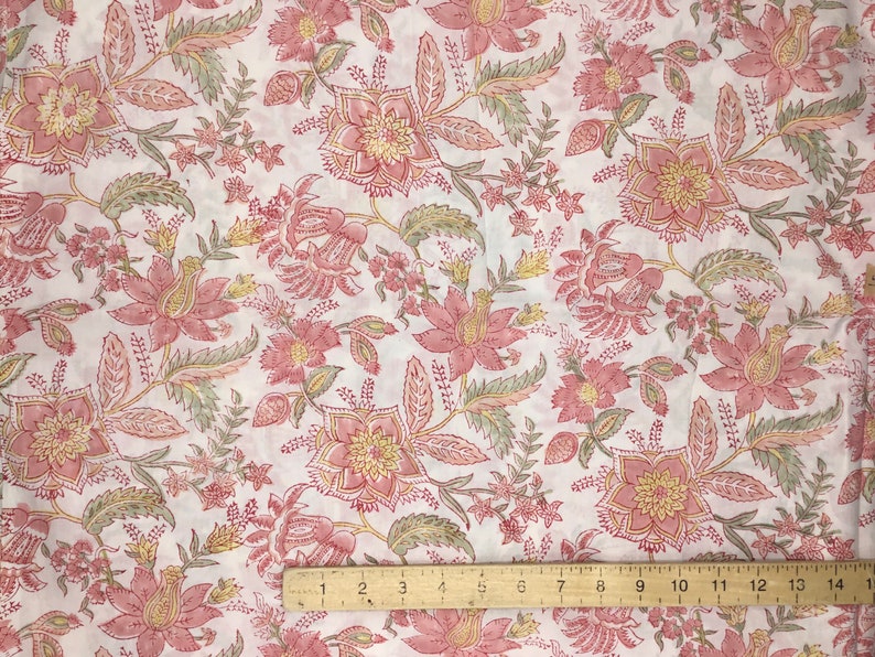 Tissu voile de coton imprimé à la main en Inde. Jaipur rose antique image 6