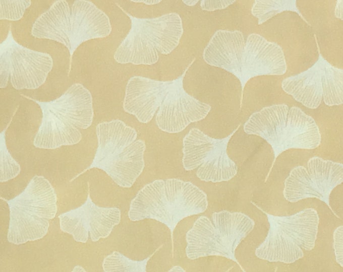 English Pima lawn cotton fabric, gingko leaves on beige