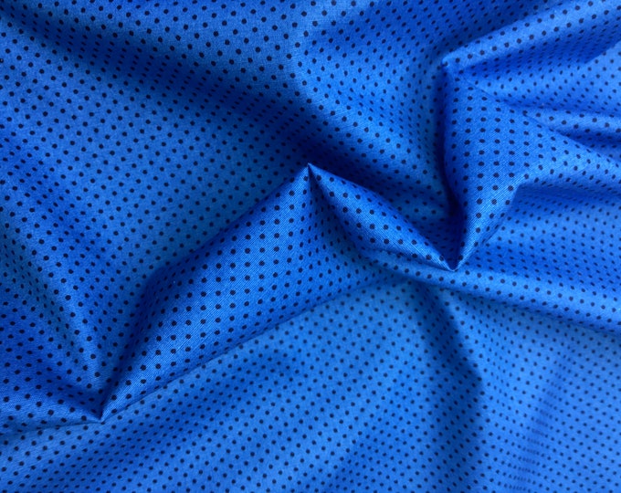 High quality cotton poplin. Navy polka dots on blue, nr31