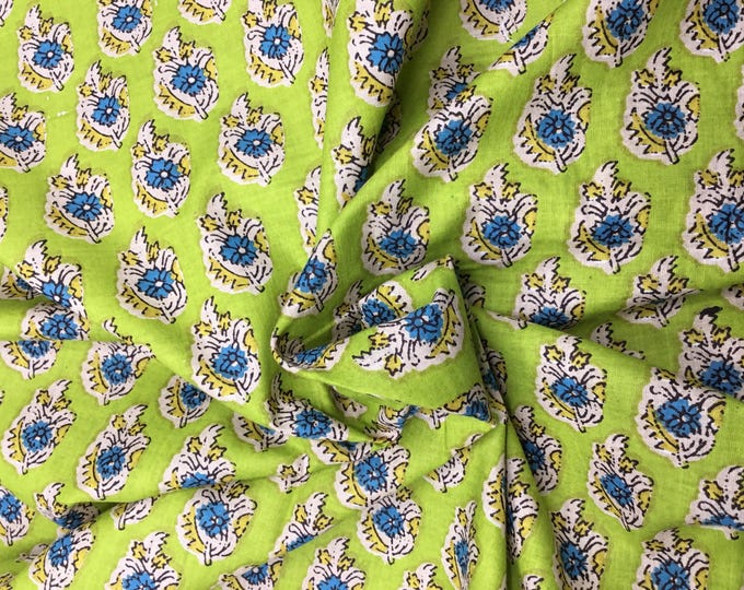 Indian block printed cotton voile, hand made. Jaipur lime